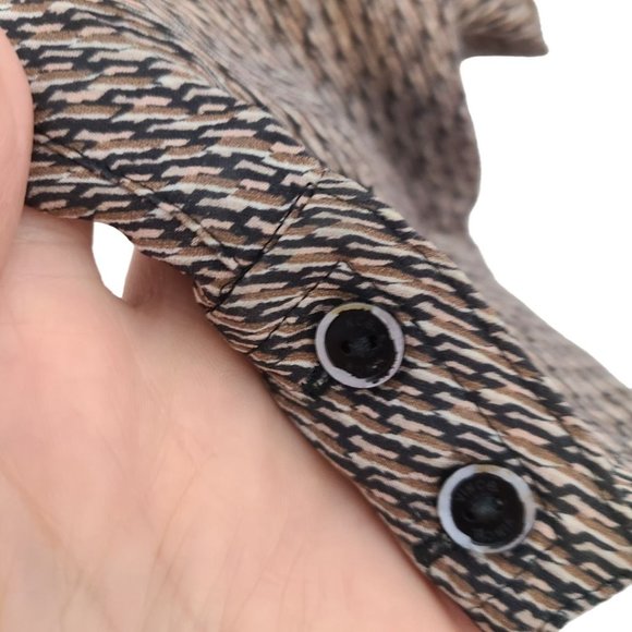 Vince Womens 10 Brown Diagonal Print Long Sleeves V-Neck Placket Silk Blouse - Picture 5 of 10